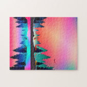 Herten bos berg aurora borealis legpuzzel (Horizontaal)