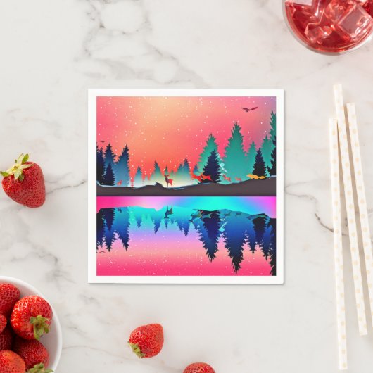 Herten bos bosland berg aurora borealis servet (Insitu)