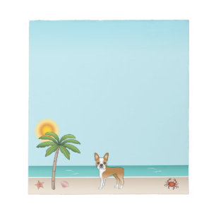 Herten Boston Terrier op een tropisch zomerstrand Notitieblok