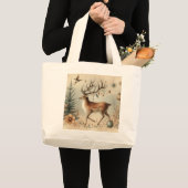 Herten Buck Forest Scene Kerst Canvas tas (Voorkant (product))
