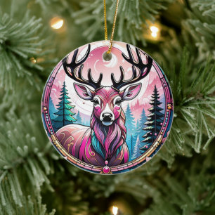Herten, Buck Keramische Decoratieve Glas in lood l Keramisch Ornament