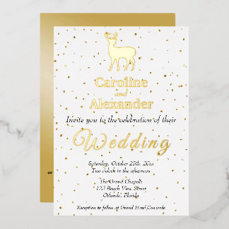 Herten Buck Silhouet & Glittery Gold Confetti Folie Uitnodiging