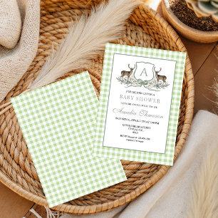 Herten Crest Monogram Hertenjacht Baby shower Kaart