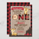 Herten eerste verjaardag houthakker partij rode fl kaart (Voorkant / Achterkant)