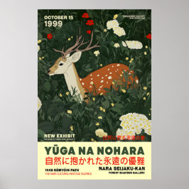 Herten en bloem kunstprint Japanse Nara-wildlife Poster