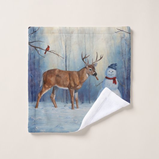 Herten en Gelukkige Sneeuwman Winter Vakantie Scèn Bad Handdoek (Wasdoekje)