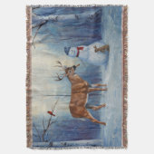 Herten en Gelukkige Sneeuwman Winter Vakantie Scèn Deken (Voorkant Verticaal)