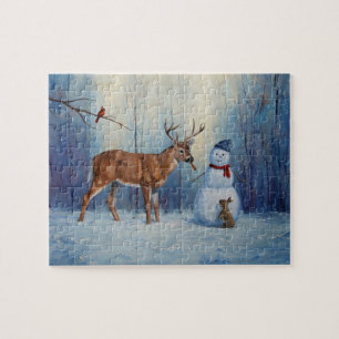 Herten en Gelukkige Sneeuwman Winter Vakantie Scèn Legpuzzel