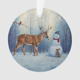 Herten en Gelukkige Sneeuwman Winter Vakantie Scèn Ornament