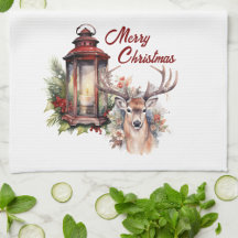 Herten en Kerst Lantaarn Keuken Handdoek
