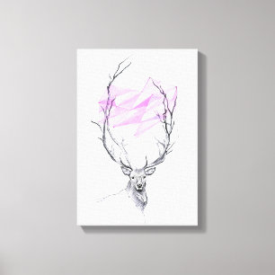 Herten en roze geometrische hart tekening Dier kun Canvas Afdruk