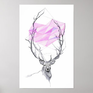 Herten en roze geometrische hart tekening Dier kun Poster
