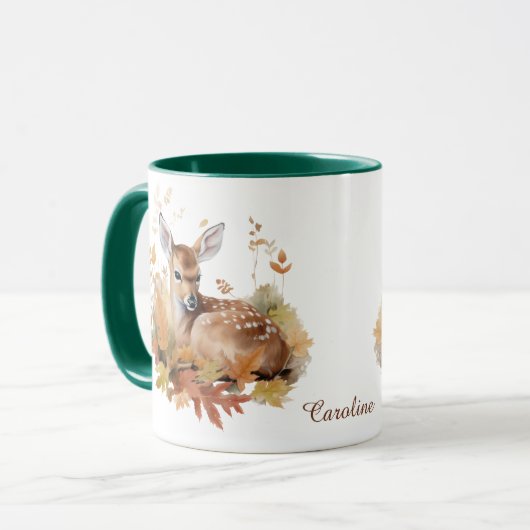 Herten Fawn in herfstbladeren Mok (Voorkant links)