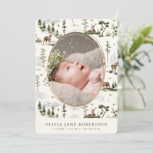 Herten Forest Mountain Geboorte Aankondiging (Staand voorkant)
