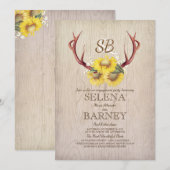 Herten gewei en zonnebloem rustieke verlovingsfees kaart (Voorkant / Achterkant)