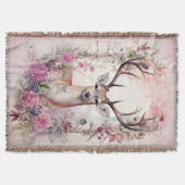 Herten gewei roze bloemen bosrijke kerst deken (Voorkant)