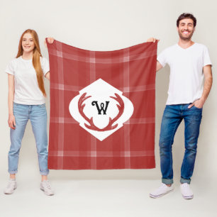 Herten gewei rustiek minimaal monogram bordeaux fleece deken