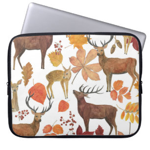 Herten, herfstbladeren: waterverf. laptop sleeve