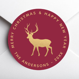 Herten Hert Kerstmis Bourgondië Nepgoud Elegant Ronde Sticker