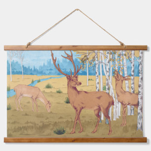 Herten in Bos Dier Hangend Wandkleed