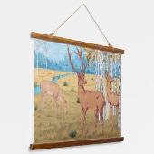 Herten in Bos  Dier Hangend Wandkleed (Gebogen)