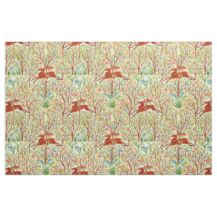 Herten In Bos Retro Art Nouveau Patroon door Voyse Stof