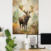 Herten in een bos poster (Thuiskantoor)