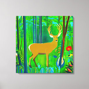 Herten in een fantasiebos omgeving canvas afdruk