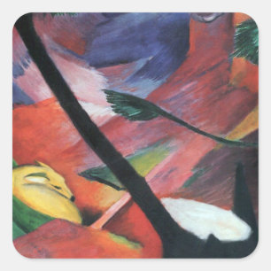 Herten in het bos II door Franz Marc; Reh im Walde Vierkante Sticker