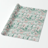 Herten in het bos Munt Groen en Roze Kerstmis Cadeaupapier (Uitgerold)