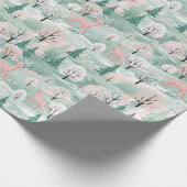 Herten in het bos Munt Groen en Roze Kerstmis Cadeaupapier (Hoek)