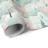 Herten in het bos Munt Groen en Roze Kerstmis Cadeaupapier (Rol Hoek)