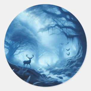 Herten in het donkere bos van Blue Haze Ronde Sticker