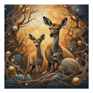 Herten in het Fantasy Forest Perfect Poster