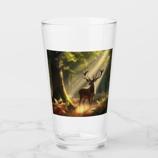Herten in het ochtendbos glas (Voorkant)