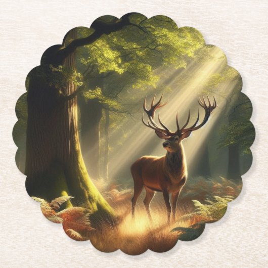 Herten in het ochtendbos kartonnen onderzetters (Voorkant)