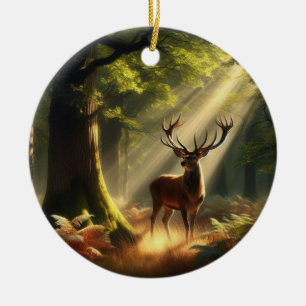 Herten in het ochtendbos keramisch ornament