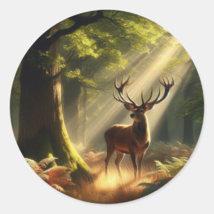 Herten in het ochtendbos ronde sticker