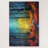 Herten in het regenboogherfstbos legpuzzel (Verticaal)