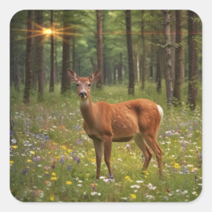 Herten in magisch bos vierkante sticker