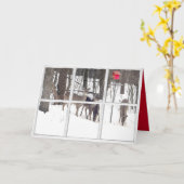 herten in sneeuw en rood vogelhuis in sneeuwvlokve kaart (Gele Bloem)