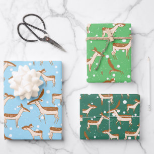 Herten in Sneeuw Wrapping Paper Flat Sheet Set van