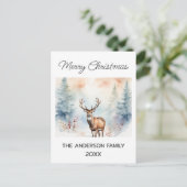 Herten in Snowy Forest Kerstbomen Waterverf Briefkaart (Staand voorkant)