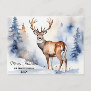 Herten in Snowy Forest Kerstbomen Waterverf Briefkaart