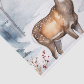 Herten in Snowy Forest Kerstbomen Waterverf Tissuepapier (Detail)