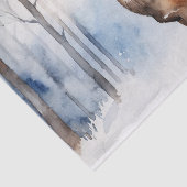 Herten in Snowy Forest Kerstbomen Waterverf Tissuepapier (Detail)