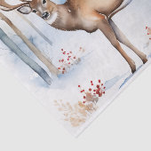 Herten in Snowy Forest Kerstbomen Waterverf Tissuepapier (Detail)