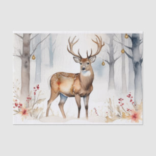 Herten in Snowy Forest Kerstbomen Waterverf Tissuepapier