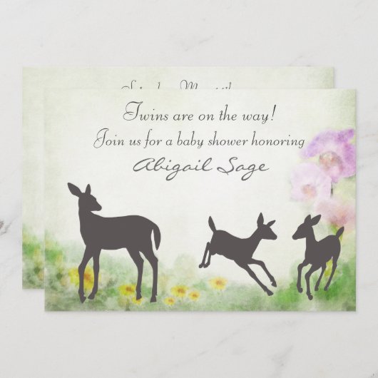  herten in weide tweeling Baby shower uitnodiging (Voorkant / Achterkant)