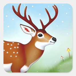 Herten in Winter Wonderland Scene Vierkante Sticker